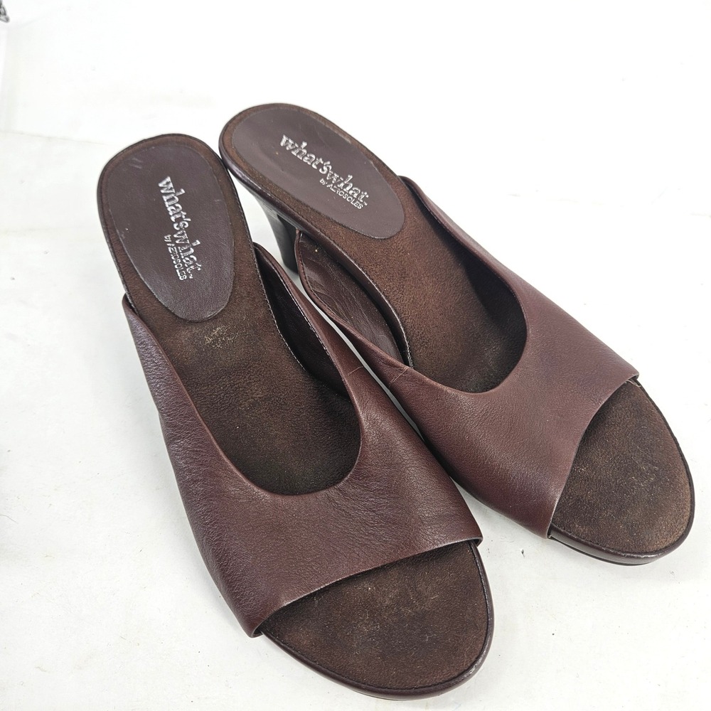 Vintage What's What by Aerosoles Mellow Brown Leather Open Toe Mule Sandals 8M